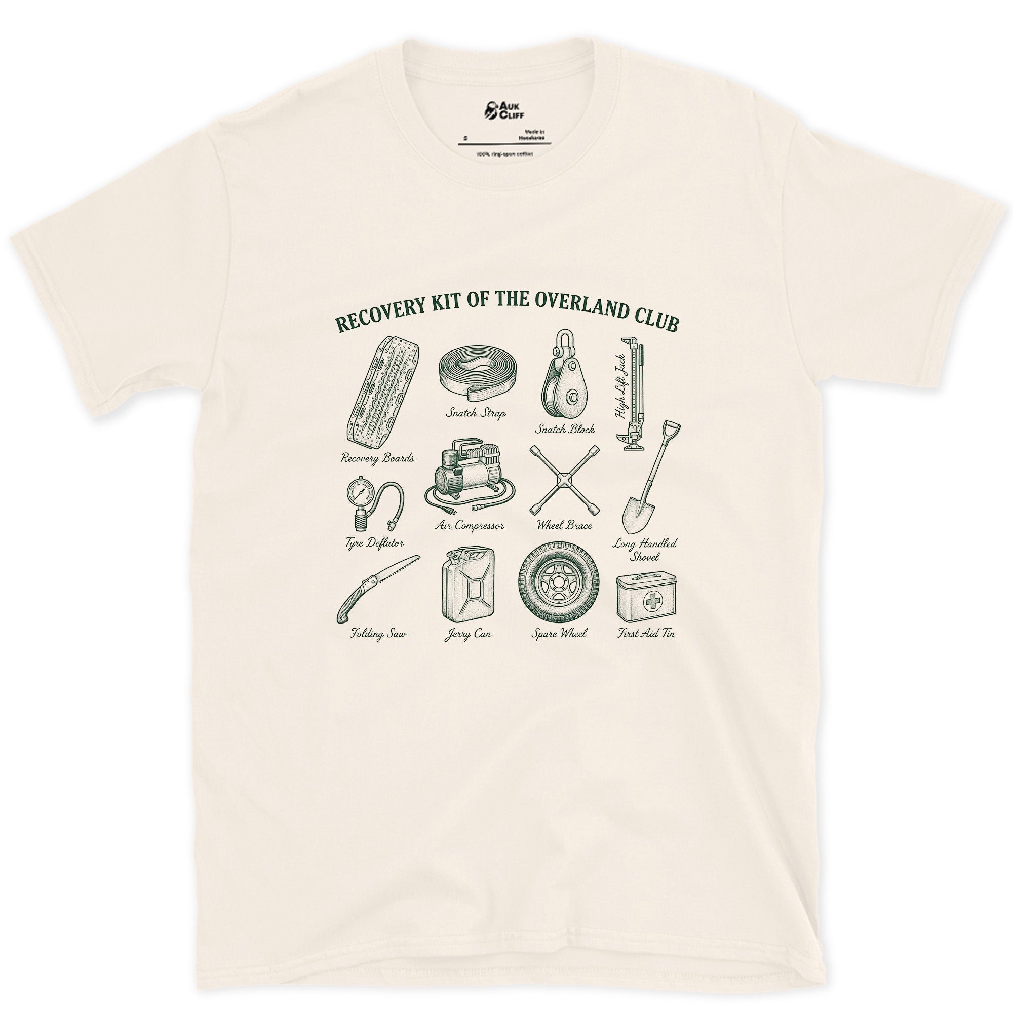 Twelve Overland Recovery Tools for the Day You Get Stuck design on a Natural Gildan Softstyle t-shirt