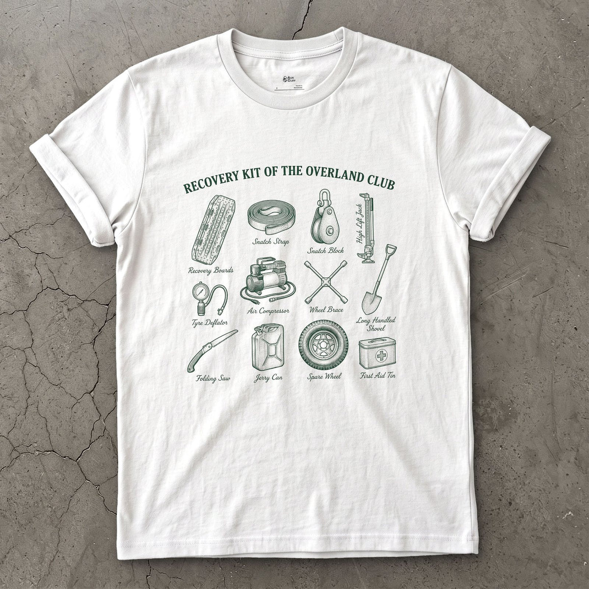 Twelve Overland Recovery Tools for the Day You Get Stuck design on a White Gildan Softstyle t-shirt
