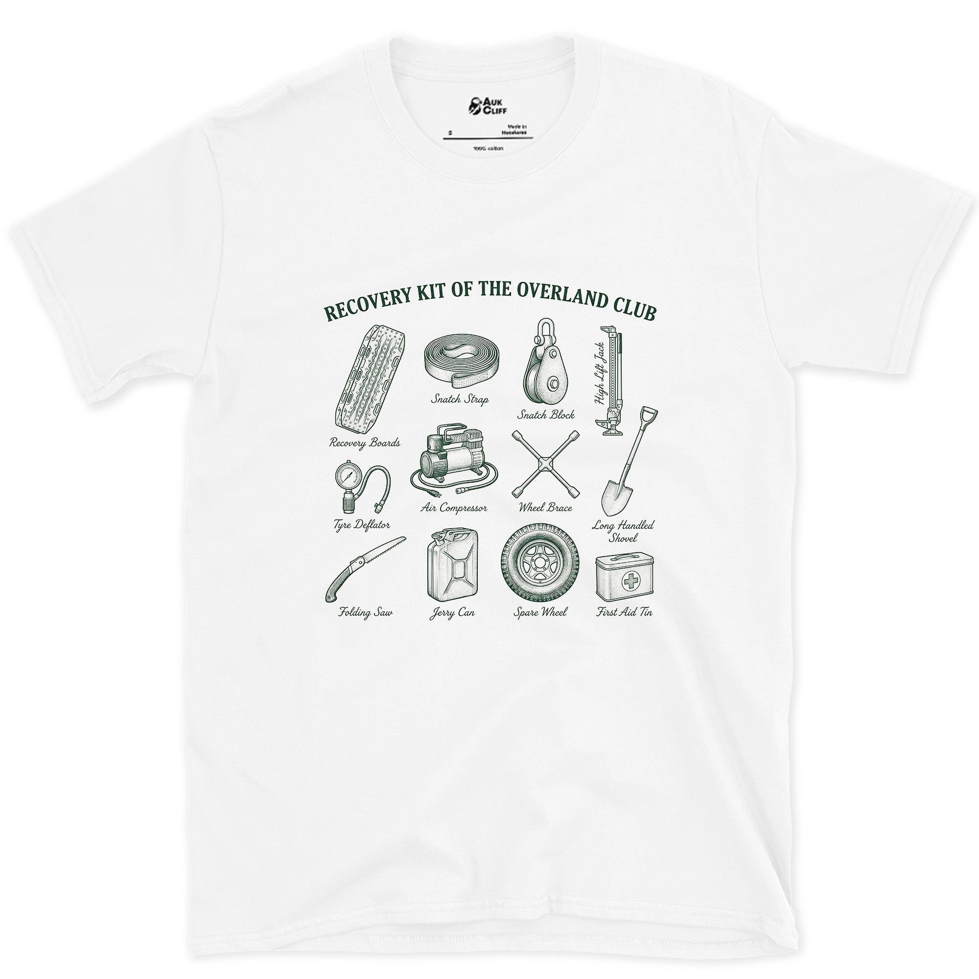 Twelve Overland Recovery Tools for the Day You Get Stuck design on a White Gildan Softstyle t-shirt