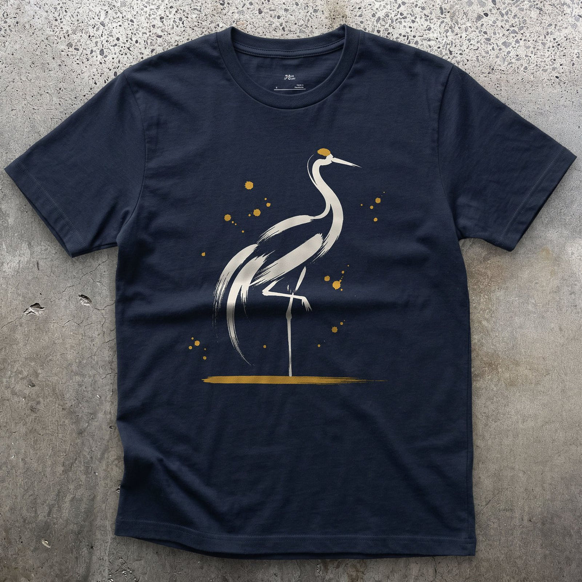 Red-Crowned Crane design on a Navy Gildan Softstyle t-shirt