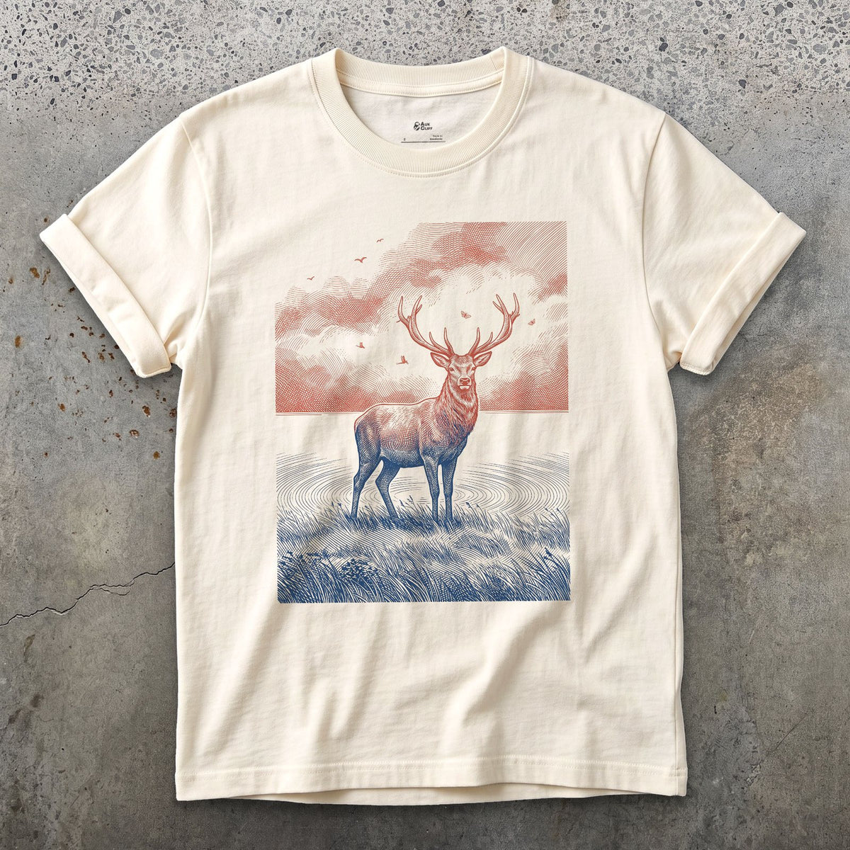 Deer Antlers Against the Last Light design on a Natural Gildan Softstyle t-shirt