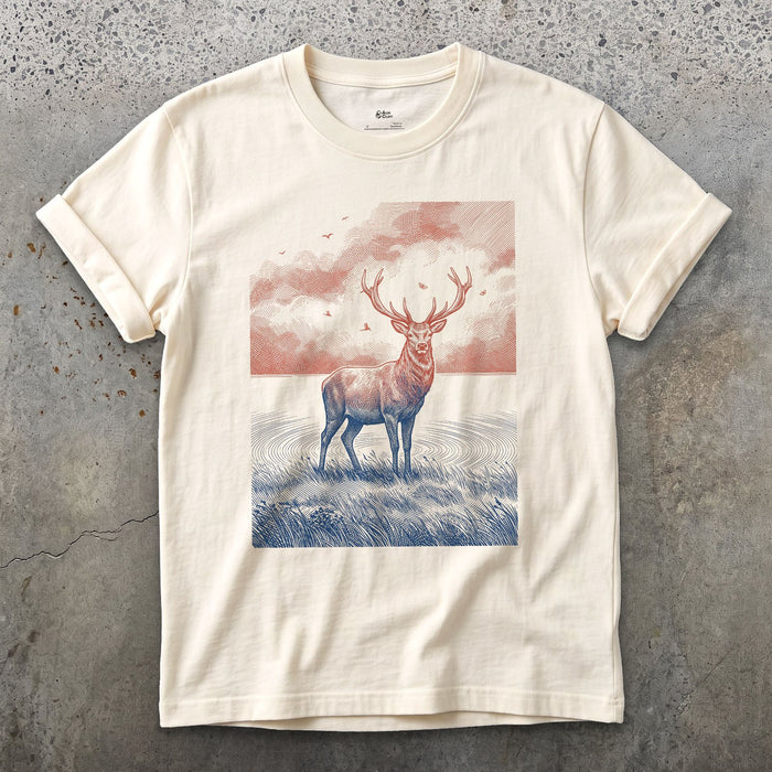 Deer Antlers Against the Last Light design on a Natural Gildan Softstyle t-shirt