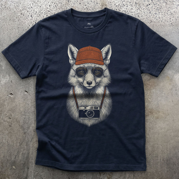 Claimed the Best Hide, Fox in a Corduroy Cap design on a Navy Gildan Softstyle t-shirt