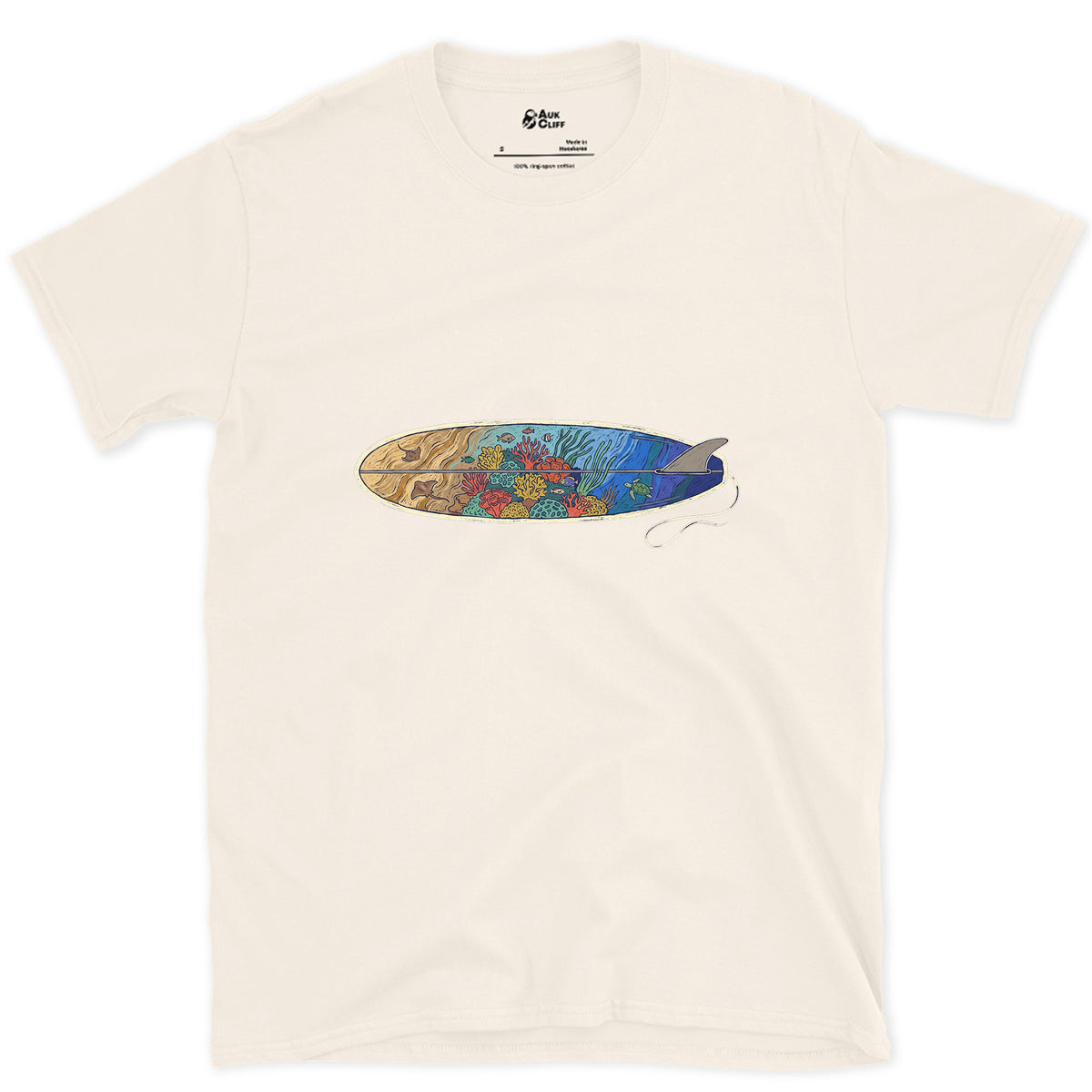 Reef Under the Longboard design on a Natural Gildan Softstyle t-shirt