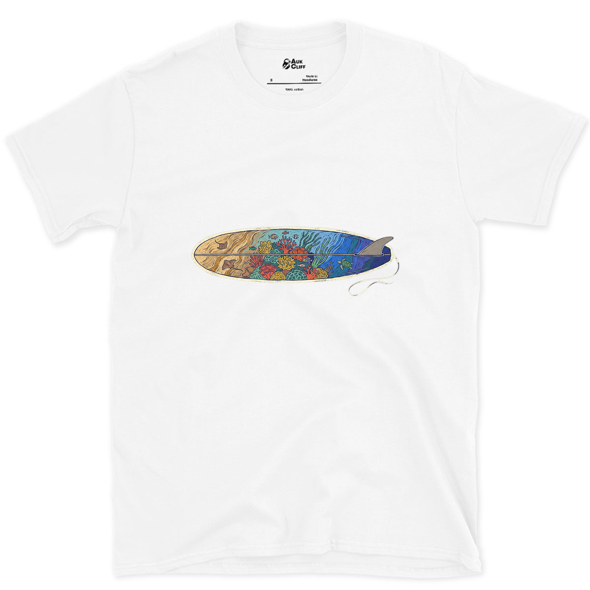 Reef Under the Longboard design on a White Gildan Softstyle t-shirt