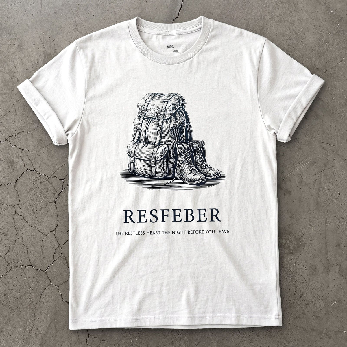 Resfeber, the Restless Heart the Night Before You Leave design on a White Gildan Softstyle t-shirt