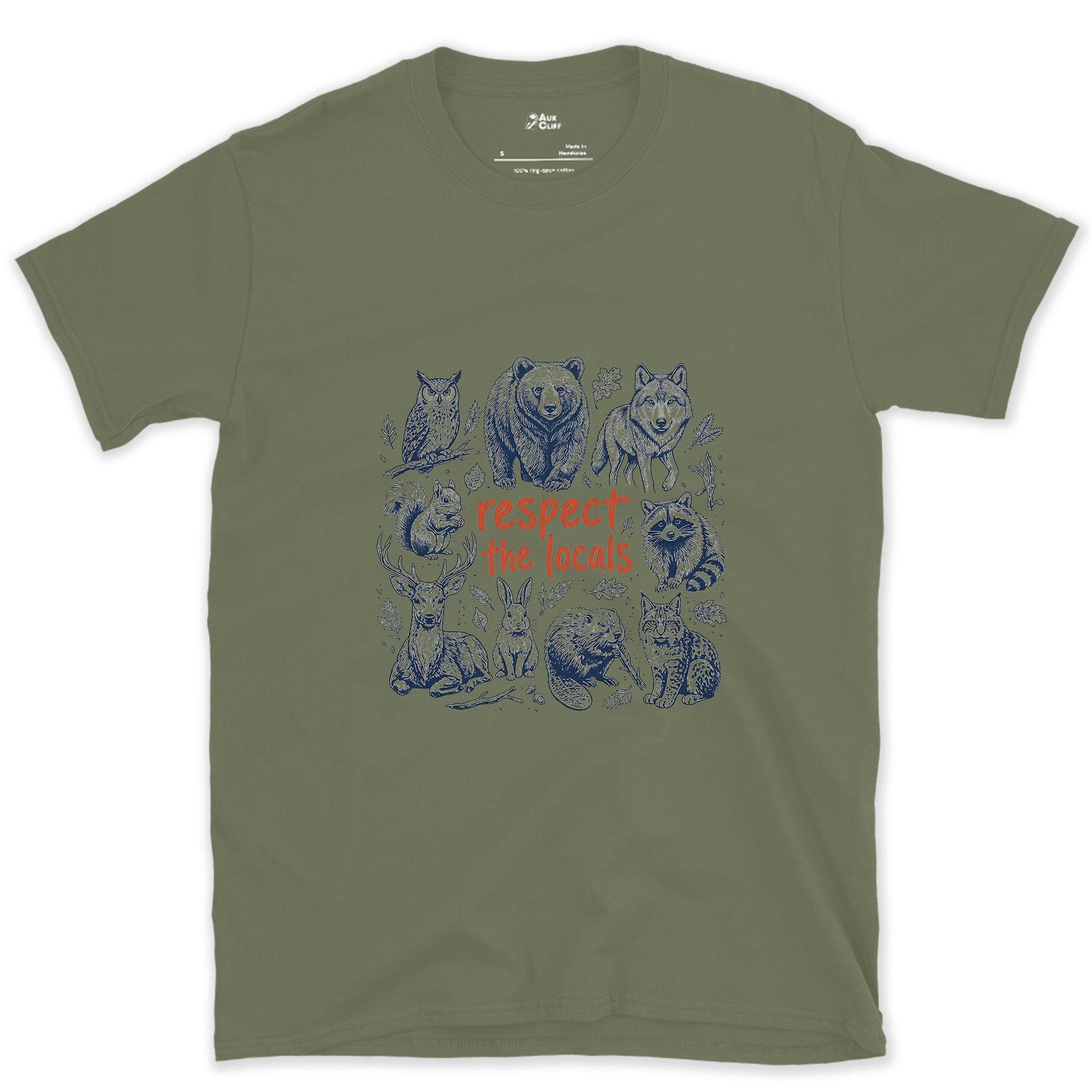 Respect the Wild Ones, Six Field Portraits design on a Military Green Gildan Softstyle t-shirt