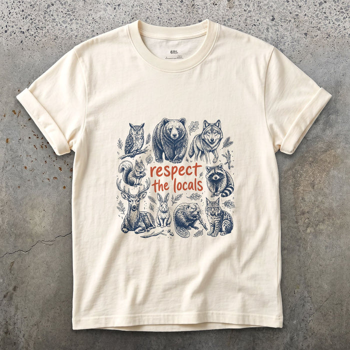 Respect the Wild Ones, Six Field Portraits design on a Natural Gildan Softstyle t-shirt