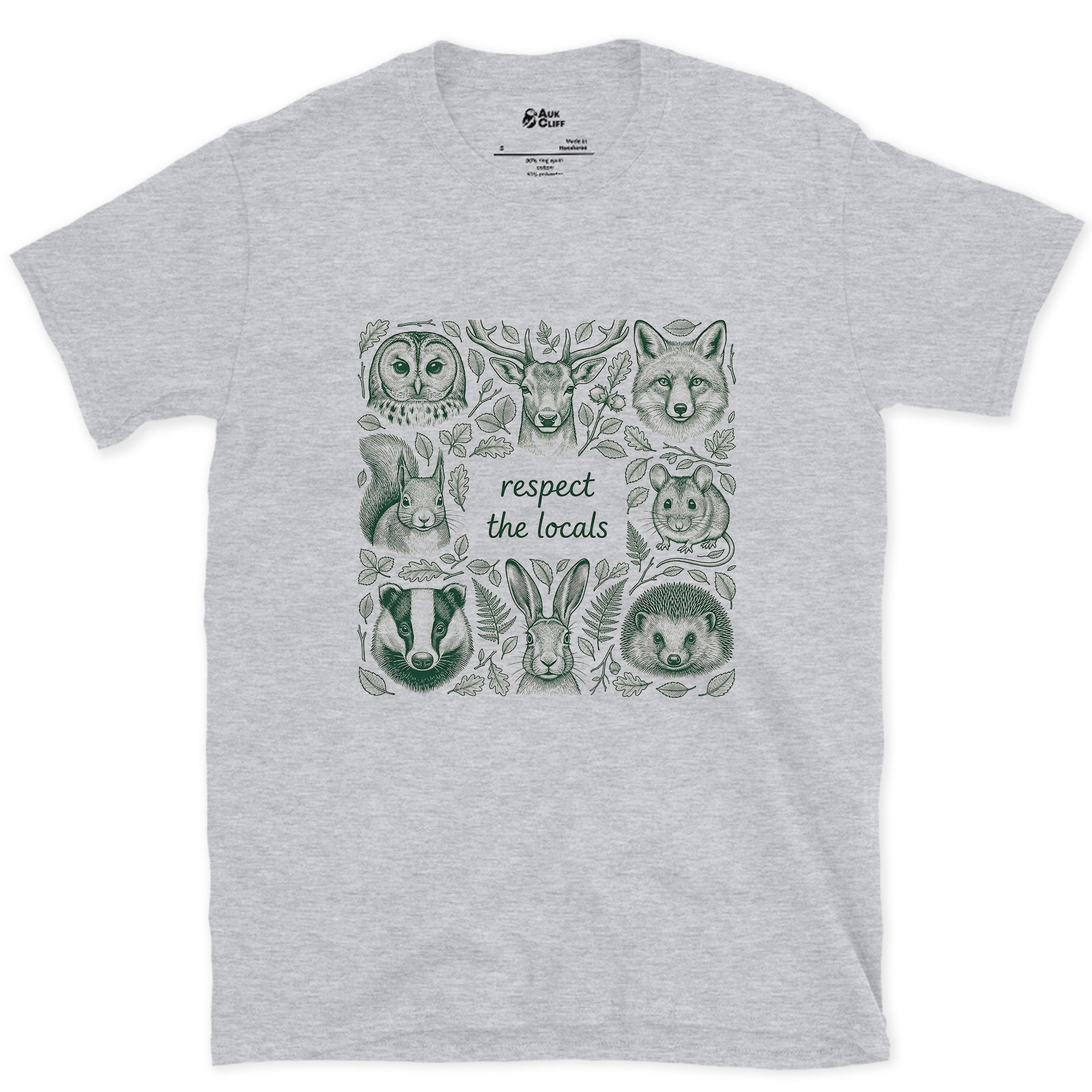 Respect the Wildlife, Five Field Portraits design on a Sport Grey Gildan Softstyle t-shirt