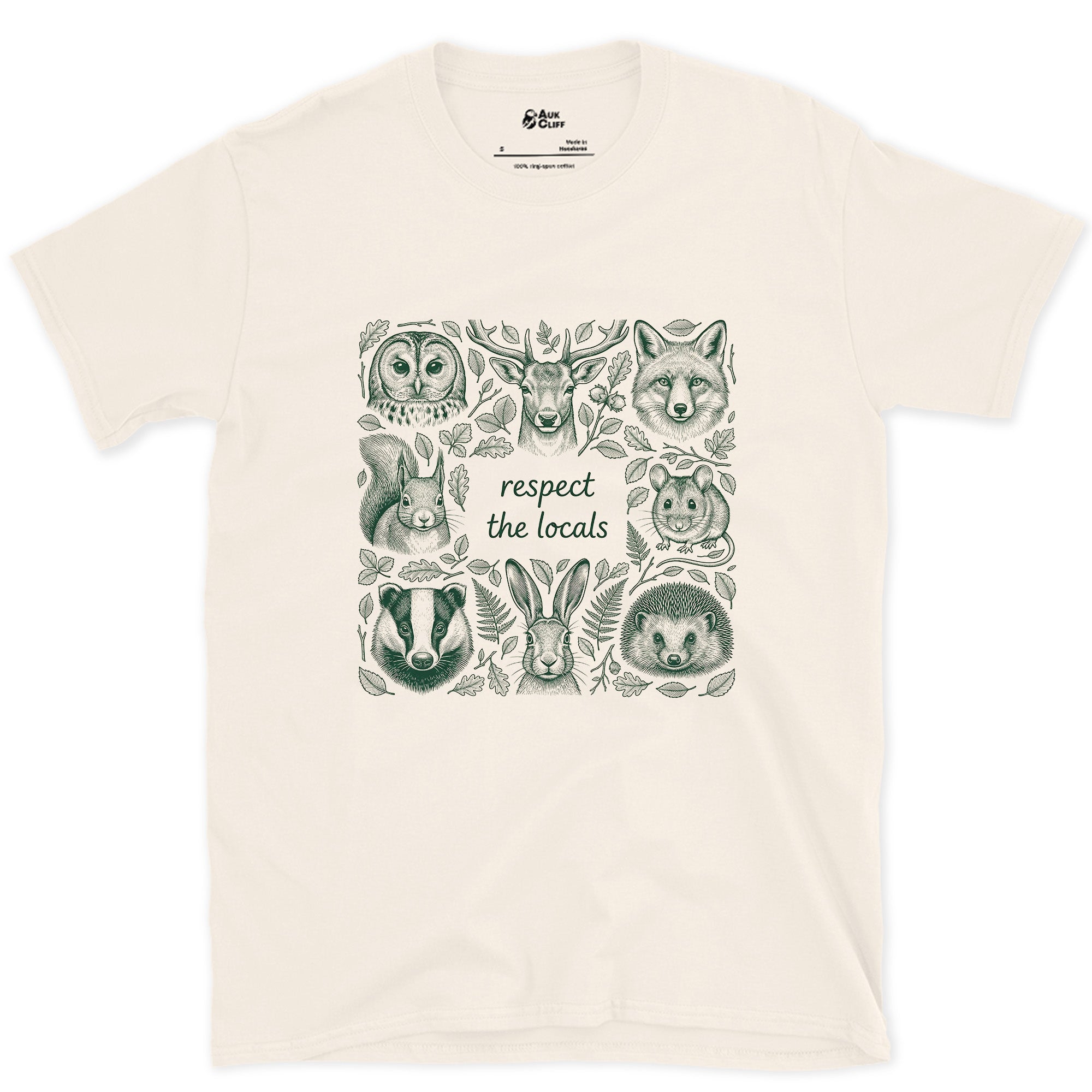 Respect the Wildlife, Five Field Portraits design on a Natural Gildan Softstyle t-shirt