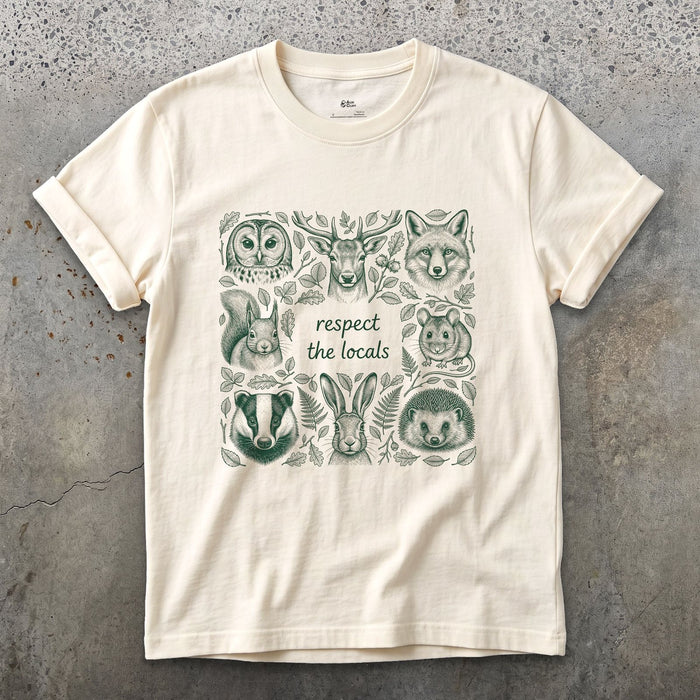 Respect the Wildlife, Five Field Portraits design on a Natural Gildan Softstyle t-shirt