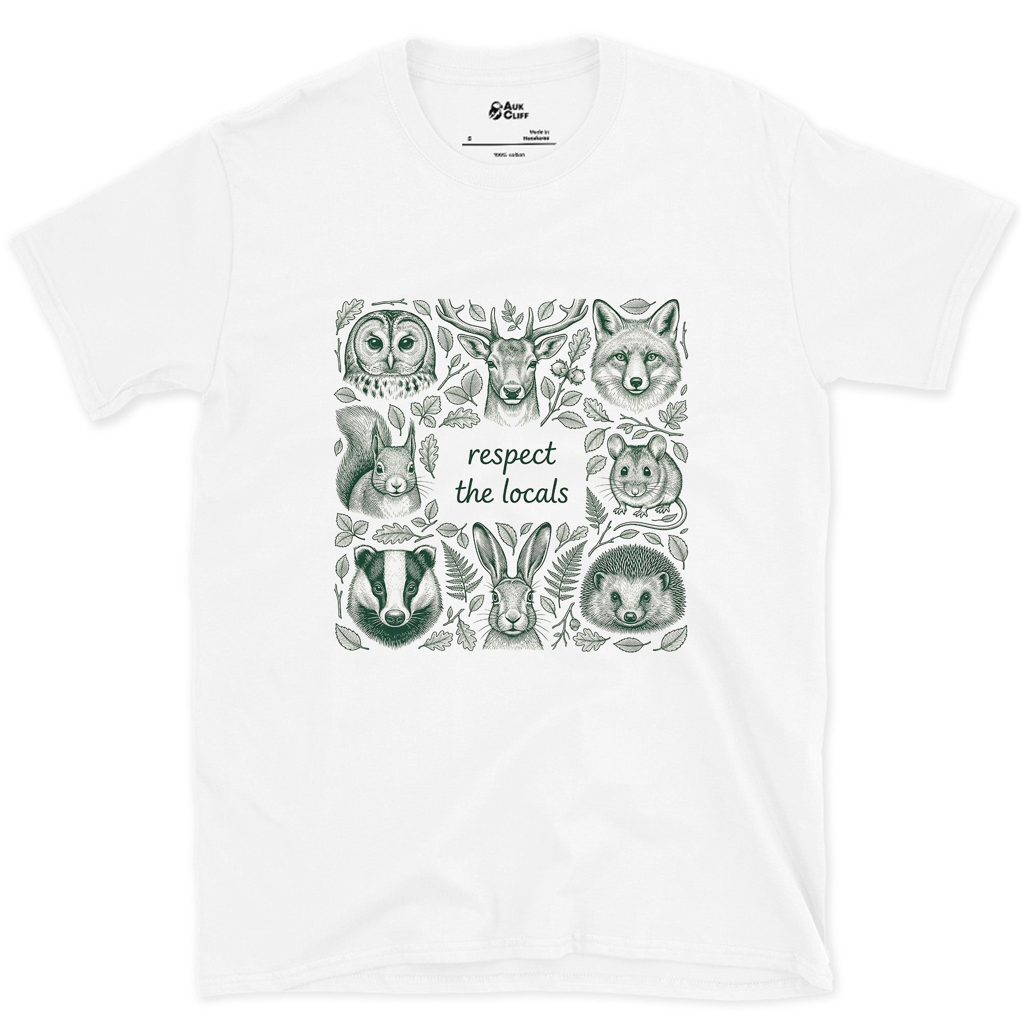 Respect the Wildlife, Five Field Portraits design on a White Gildan Softstyle t-shirt