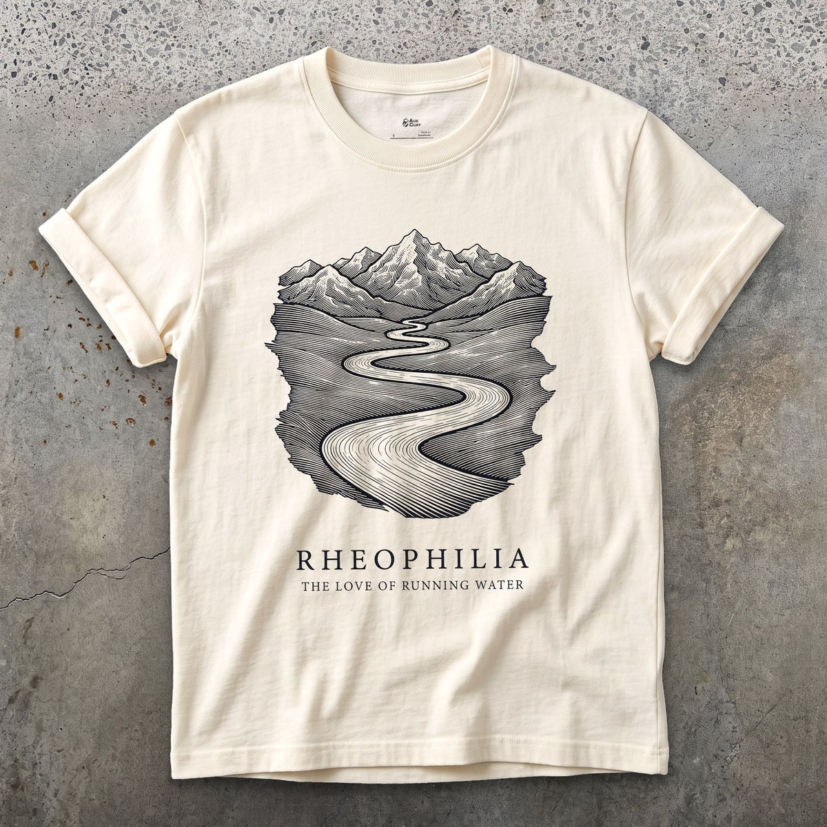 Rheophilia design on a Natural Gildan Softstyle t-shirt