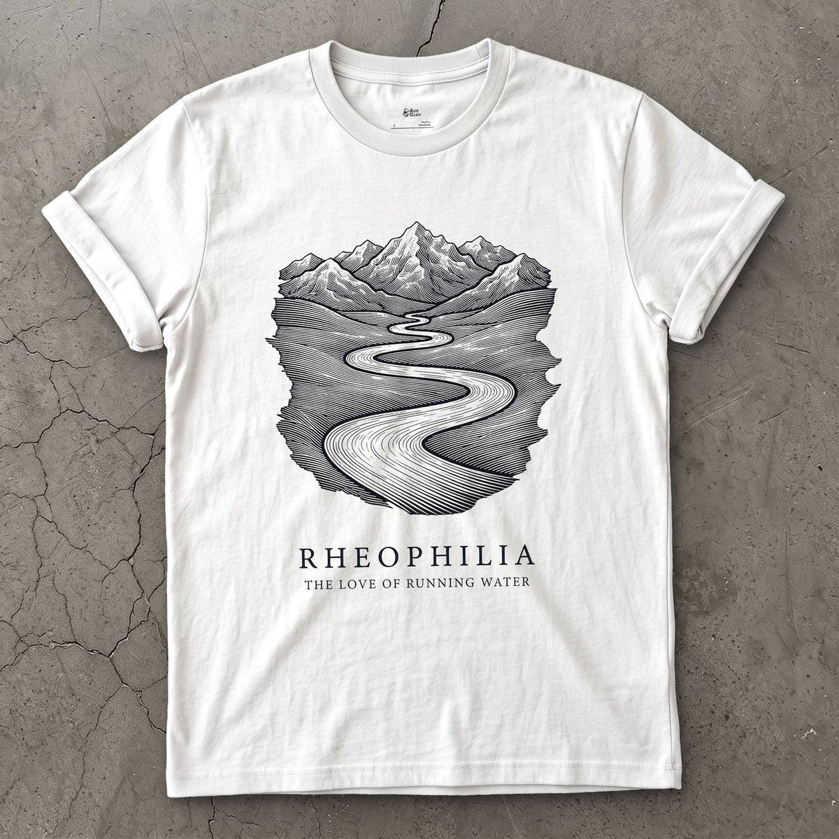 Rheophilia design on a White Gildan Softstyle t-shirt
