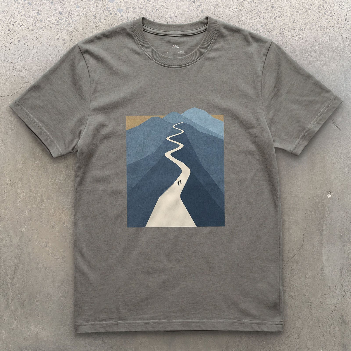 Small Against the Whole Mountain design on a Charcoal Gildan Softstyle t-shirt