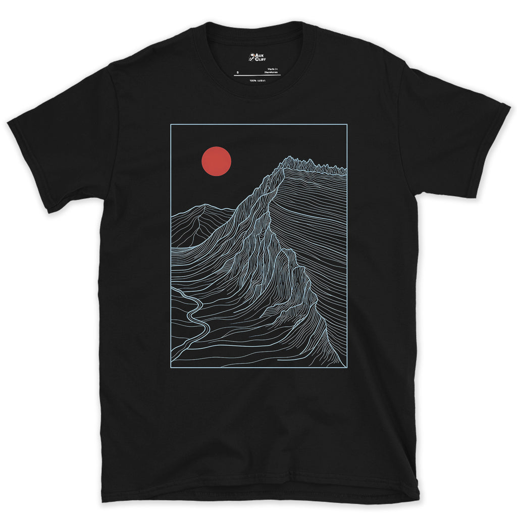 One Ridge, Traced Like a Map design on a Black Gildan Softstyle t-shirt