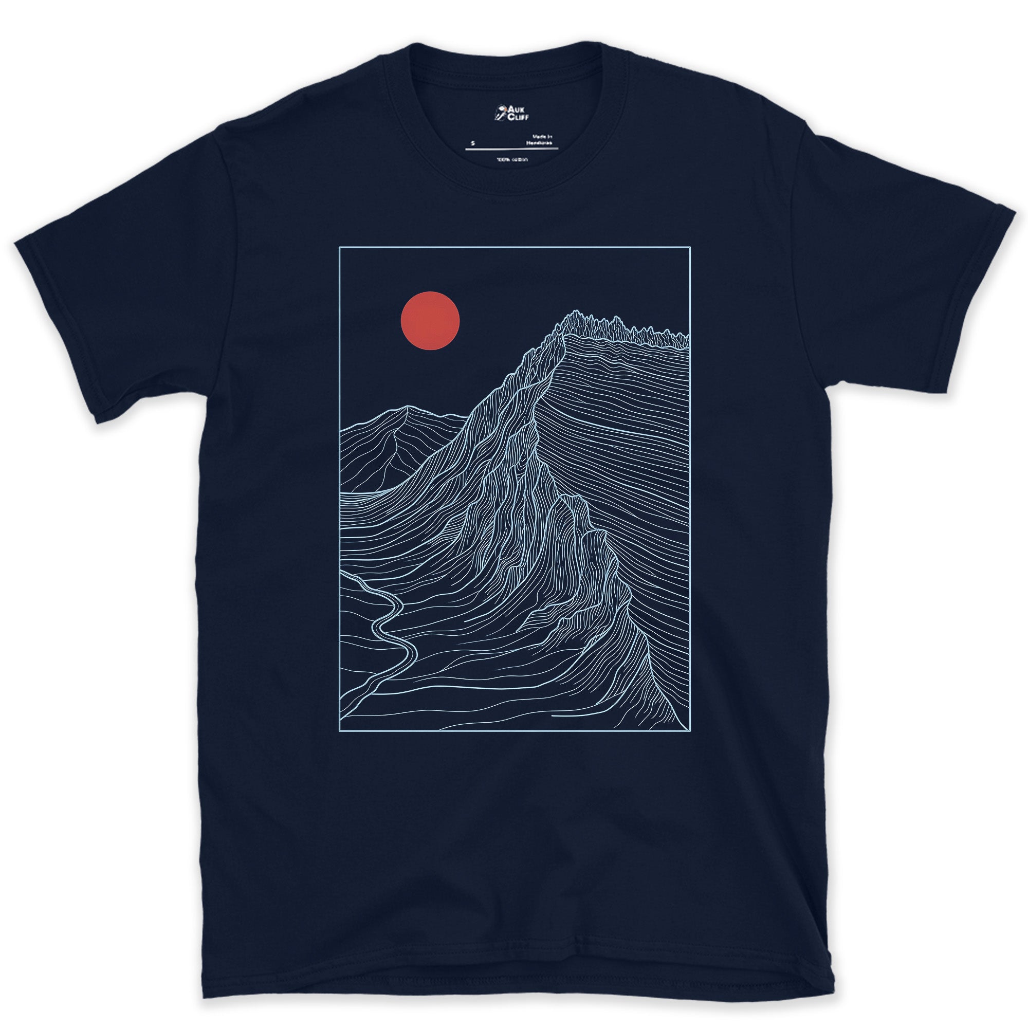 One Ridge, Traced Like a Map design on a Navy Gildan Softstyle t-shirt