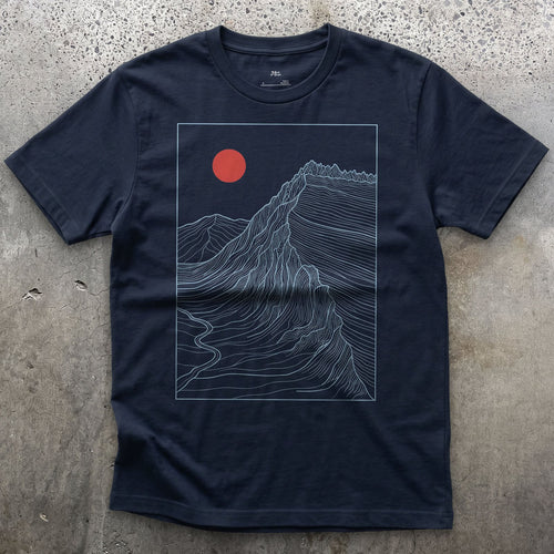 One Ridge, Traced Like a Map design on a Navy Gildan Softstyle t-shirt