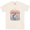 Trout Leaping Under a Red Sky design on a Natural Gildan Softstyle t-shirt