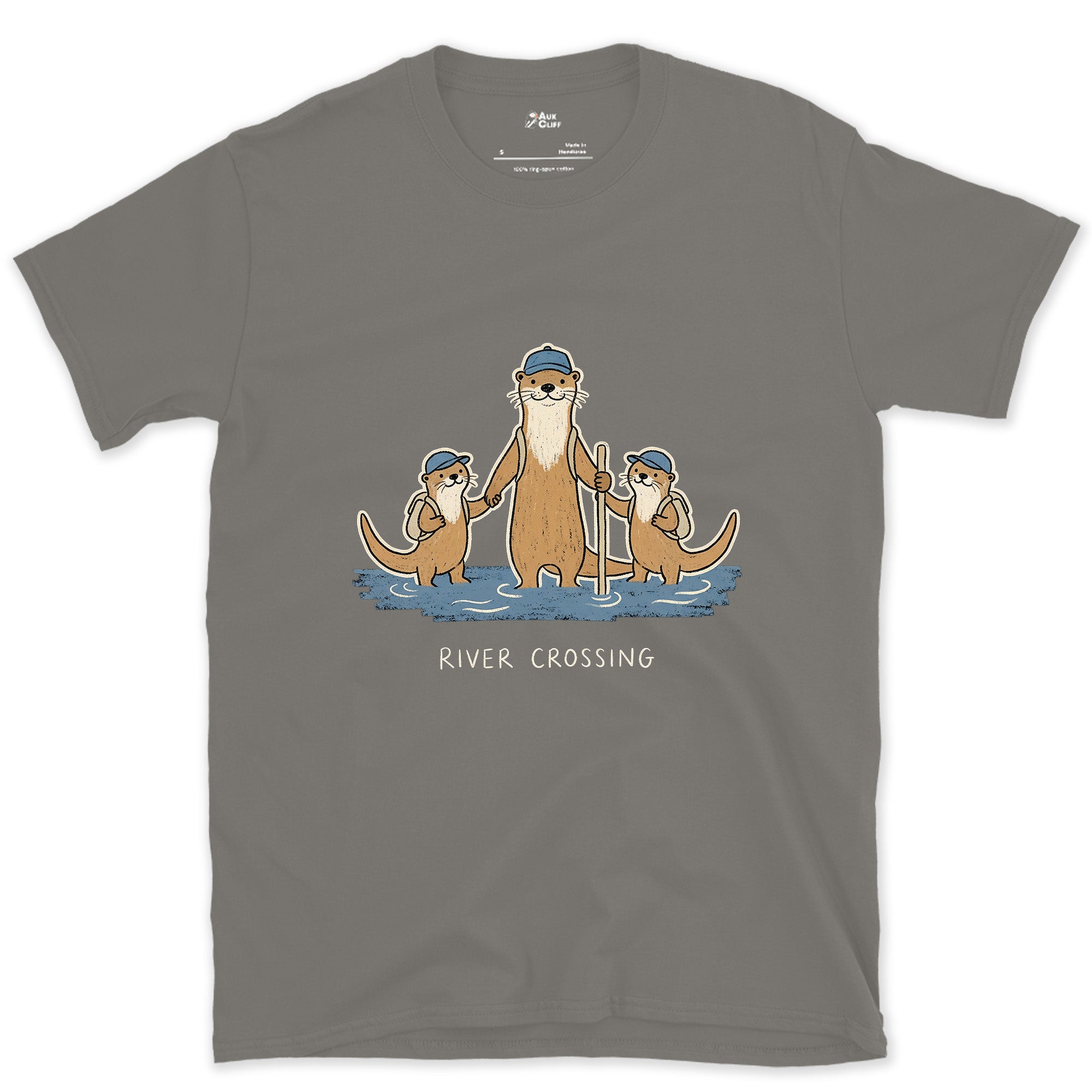Otter Family Keeps Packs Above the Water design on a Charcoal Gildan Softstyle t-shirt