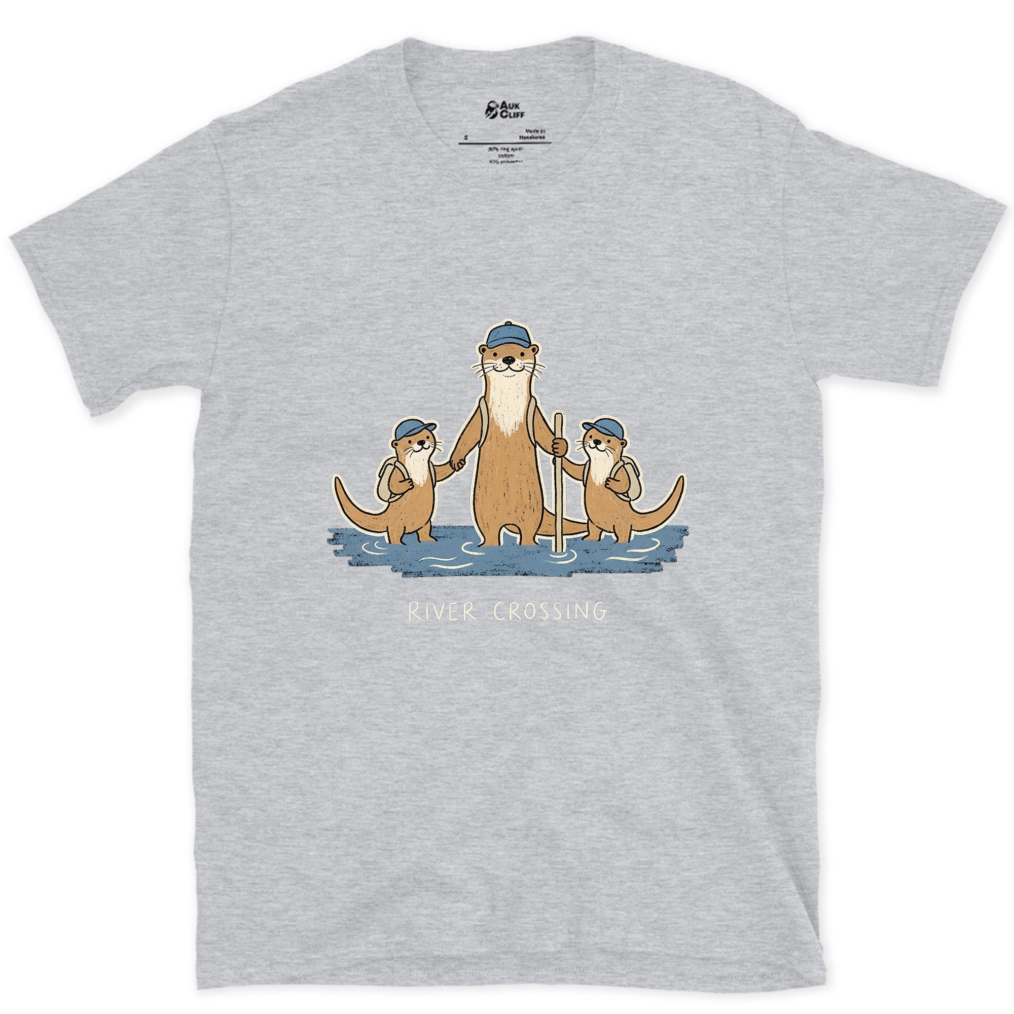 Otter Family Keeps Packs Above the Water design on a Sport Grey Gildan Softstyle t-shirt