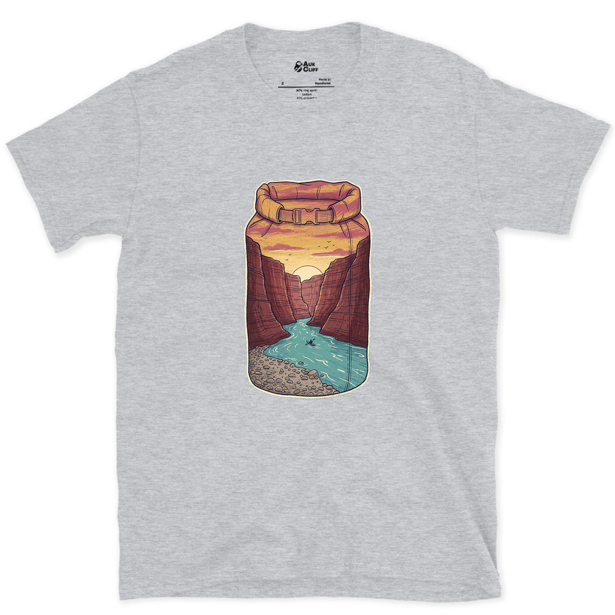 River Gorge at Sunset, Kayaker's Dry Bag design on a Sport Grey Gildan Softstyle t-shirt