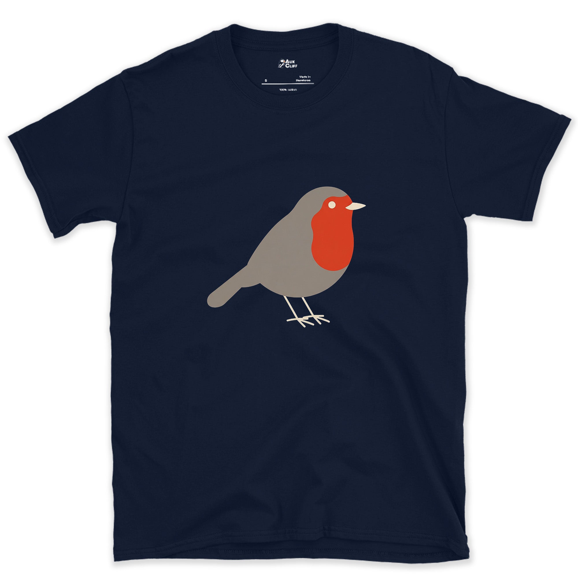 A Robin Reduced to Its Simplest Shape design on a Navy Gildan Softstyle t-shirt