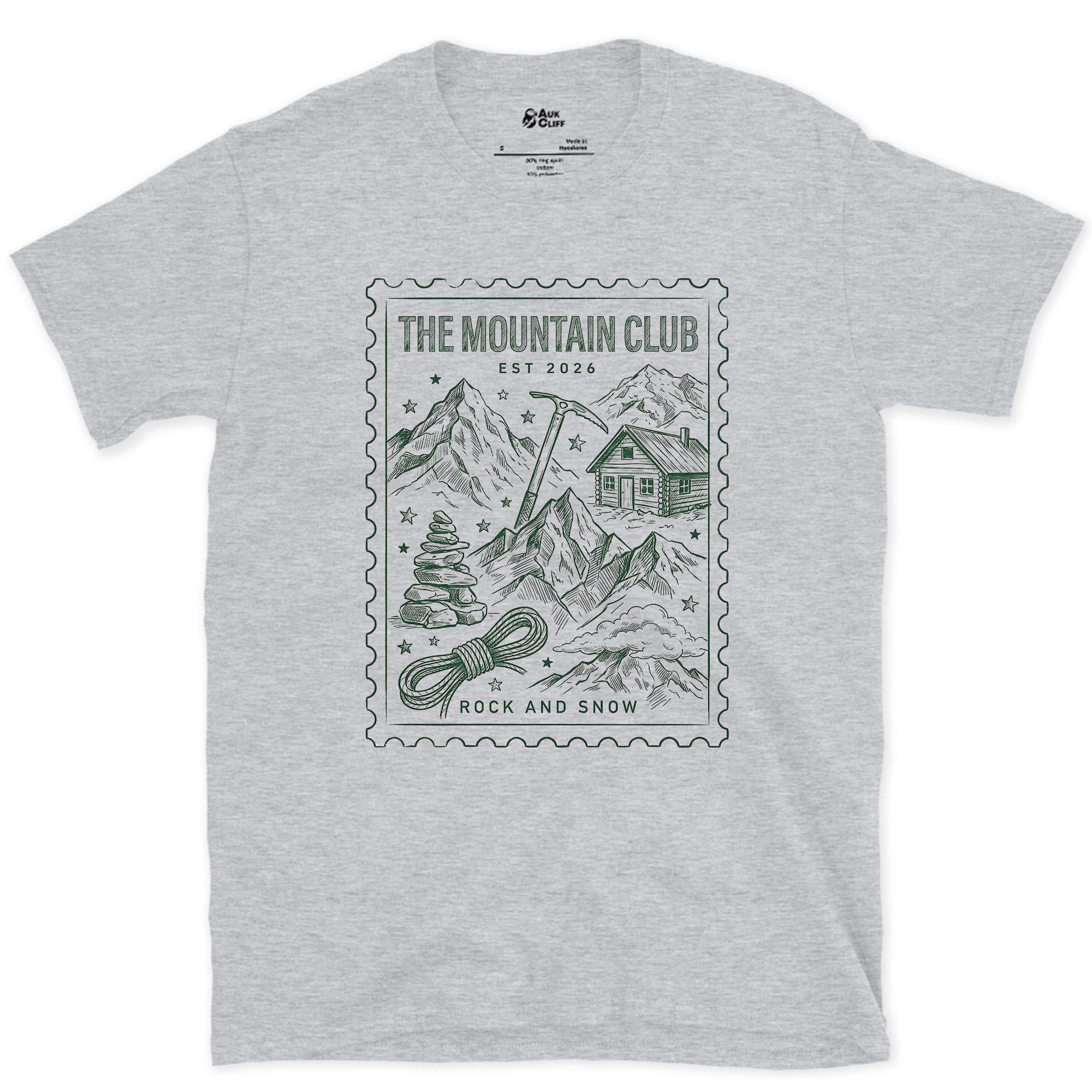 The Mountain Club, Everything a Trip Requires design on a Sport Grey Gildan Softstyle t-shirt