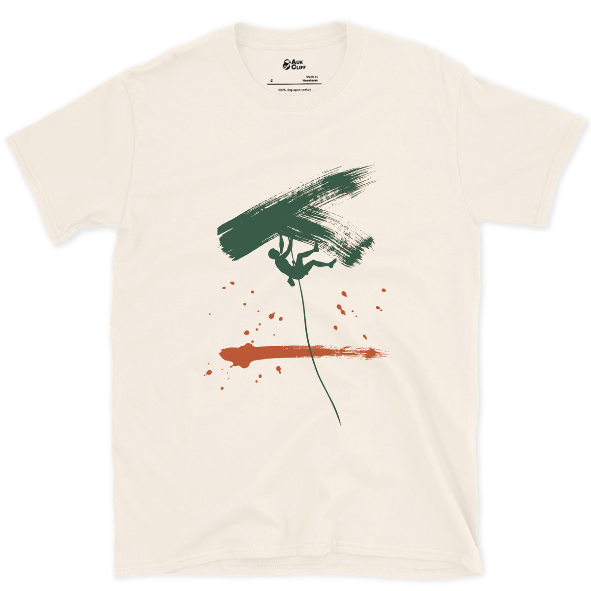 Rope, Rock, One Climber design on a Natural Gildan Softstyle t-shirt