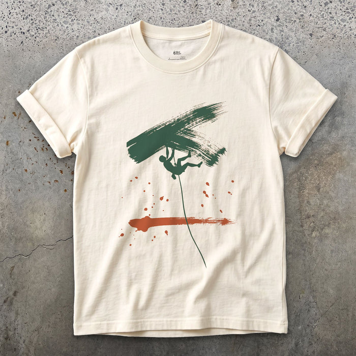 Rope, Rock, One Climber design on a Natural Gildan Softstyle t-shirt