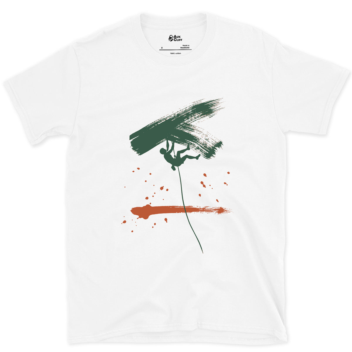 Rope, Rock, One Climber design on a White Gildan Softstyle t-shirt