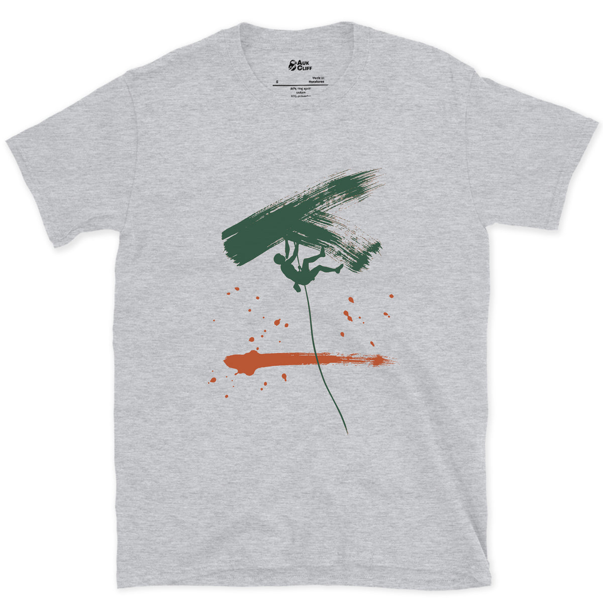 Rope, Rock, One Climber design on a Sport Grey Gildan Softstyle t-shirt