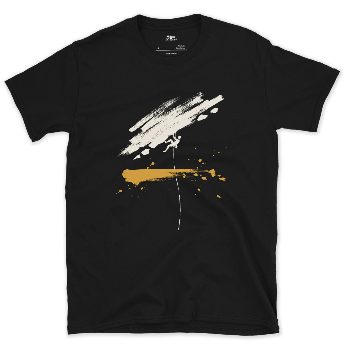 Rope, Rock, One Climber design on a Black Gildan Softstyle t-shirt