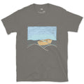 Adrift With No One Aboard, Rowing Boat design on a Charcoal Gildan Softstyle t-shirt
