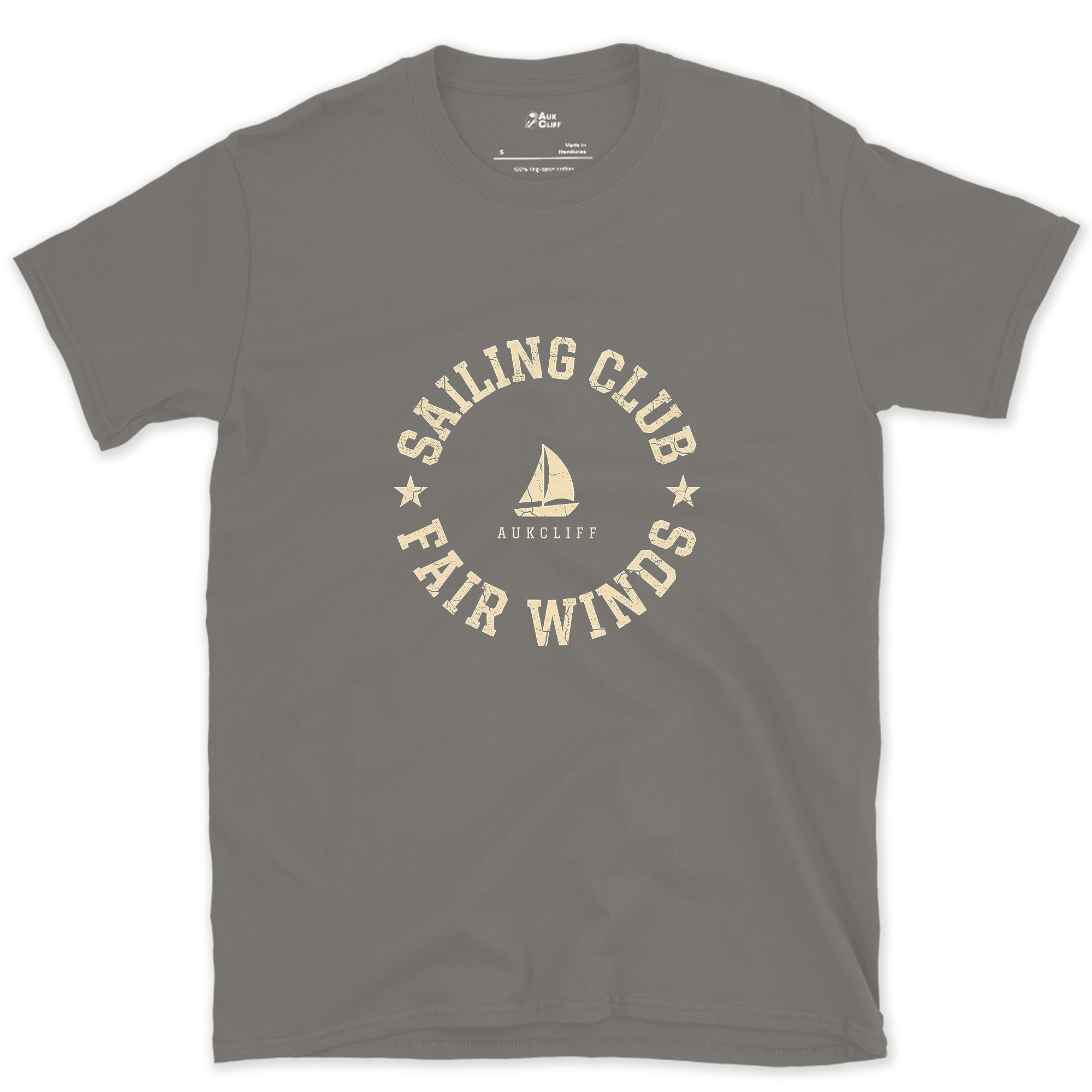 Sailing Club, Fair Winds Badge design on a Charcoal Gildan Softstyle t-shirt