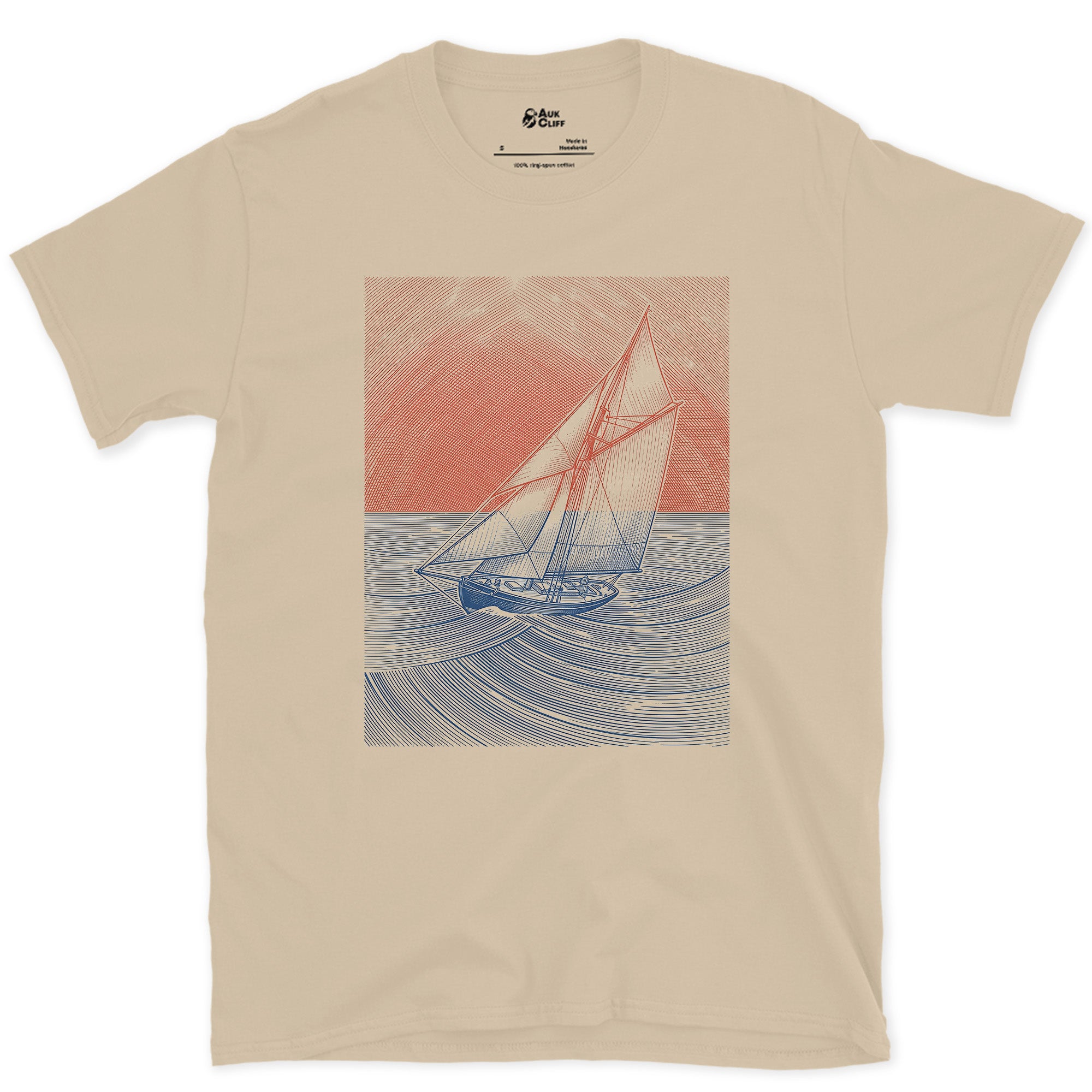 The Quiet a Sailor Gets at Sunset design on a Sand Gildan Softstyle t-shirt