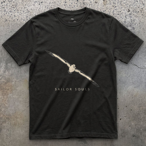 Sailor Souls, Soaring Albatross design on a Black Gildan Softstyle t-shirt