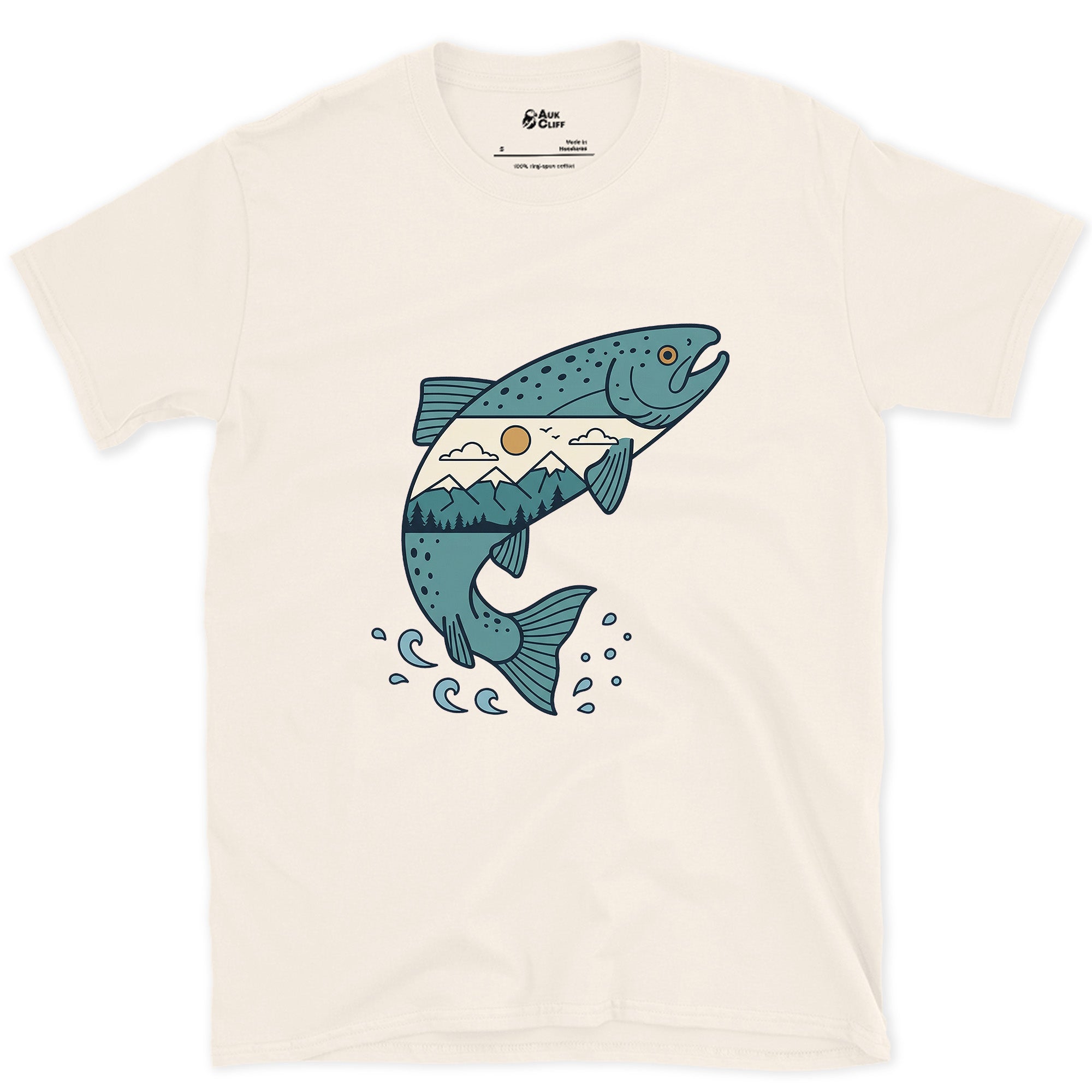Sea to Headwater, Held Inside a Salmon design on a Natural Gildan Softstyle t-shirt