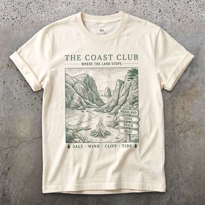 Salt Wind, Cliff, Tide, Sea Stacks design on a Natural Gildan Softstyle t-shirt