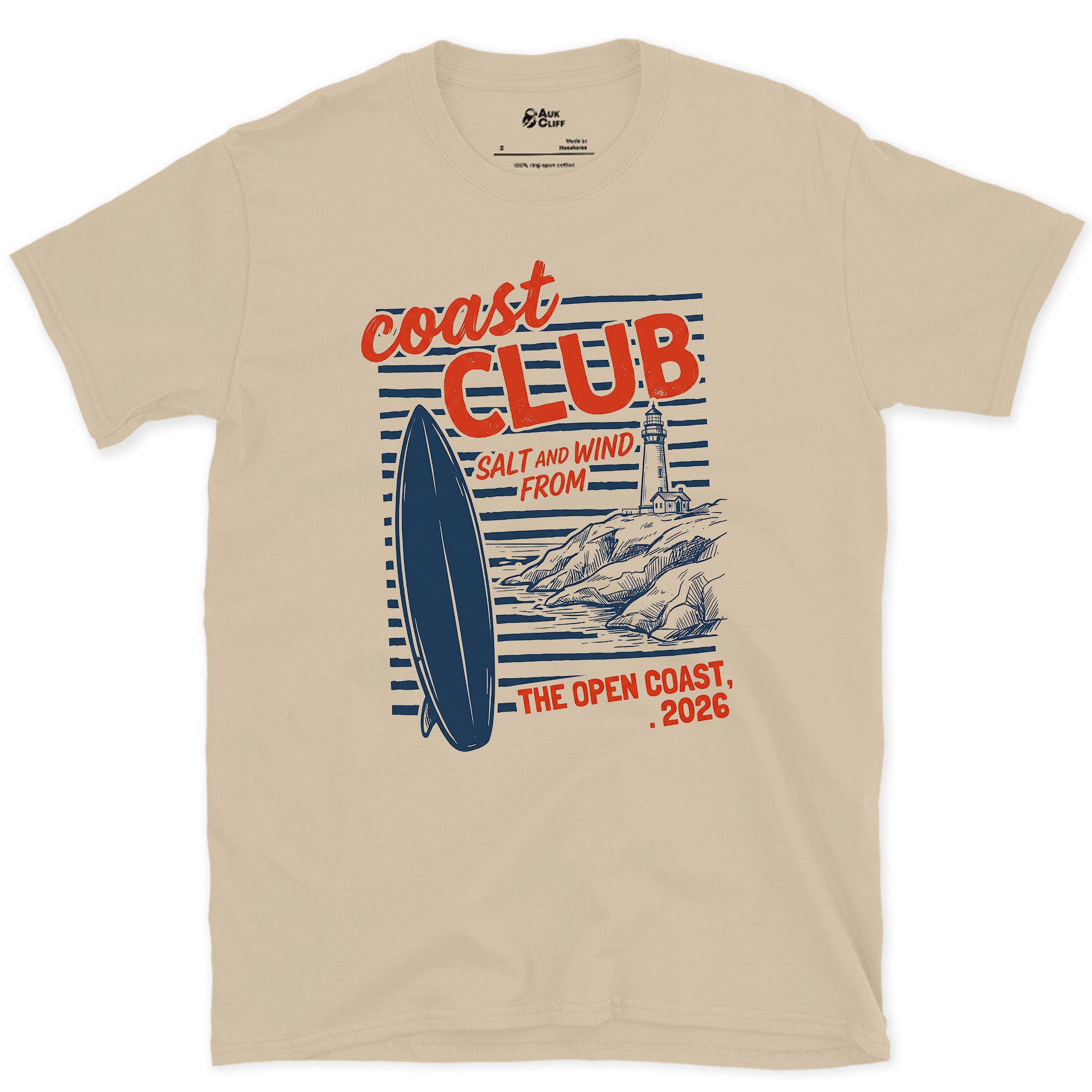 Salt and Wind From the Open Coast design on a Sand Gildan Softstyle t-shirt