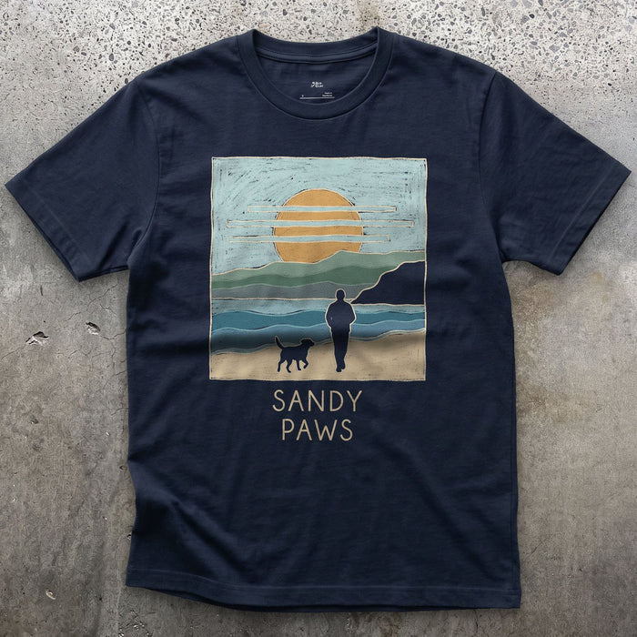 Sandy Paws on the Headland design on a Navy Gildan Softstyle t-shirt