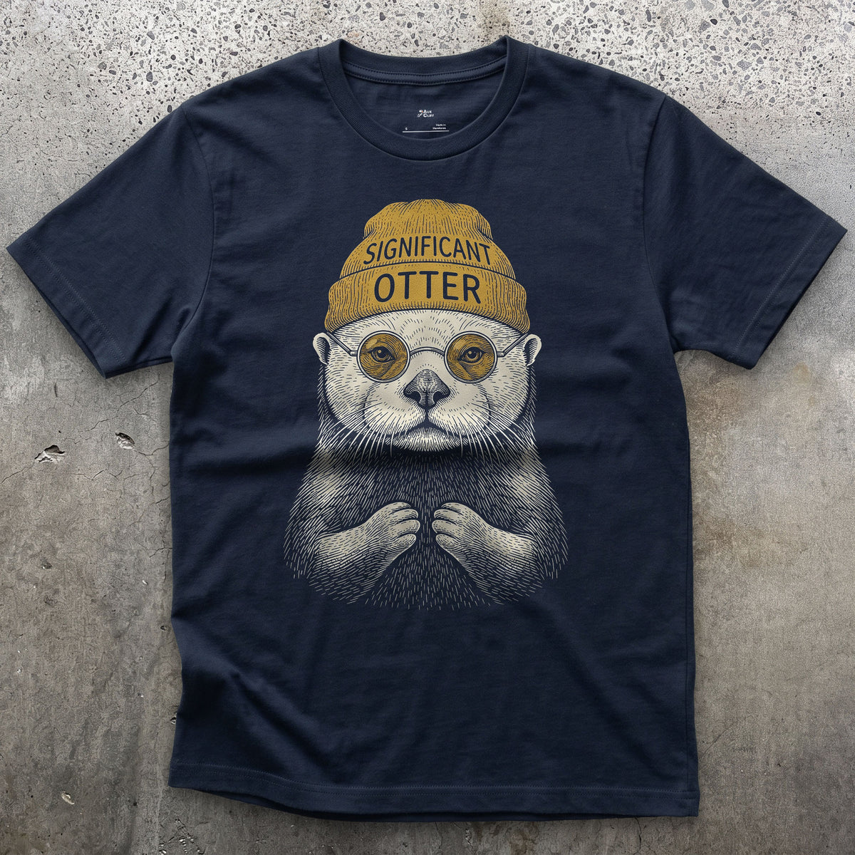 Significant Otter, Sea Otter in a Beanie design on a Navy Gildan Softstyle t-shirt