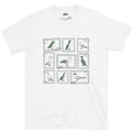 Waders and Seabirds on a Stamp Grid design on a White Gildan Softstyle t-shirt