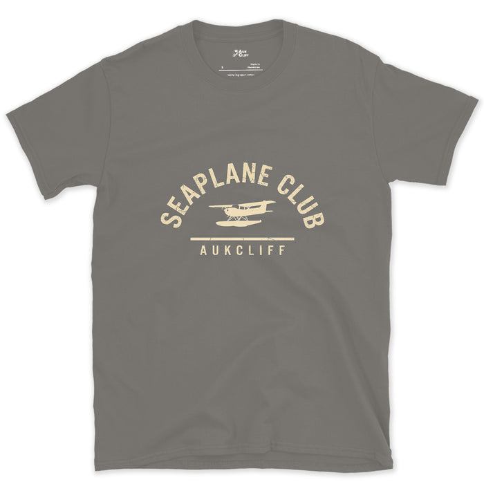 Seaplane Club Float Plane Badge design on a Charcoal Gildan Softstyle t-shirt