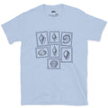 Nautilus, Conch and Scallop, Shell Stamps design on a Light Blue Gildan Softstyle t-shirt