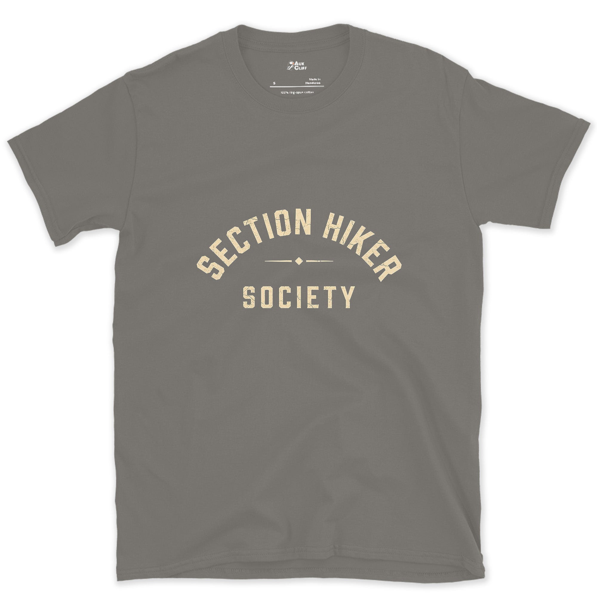 Section Hiker Society, One Trip at a Time design on a Charcoal Gildan Softstyle t-shirt