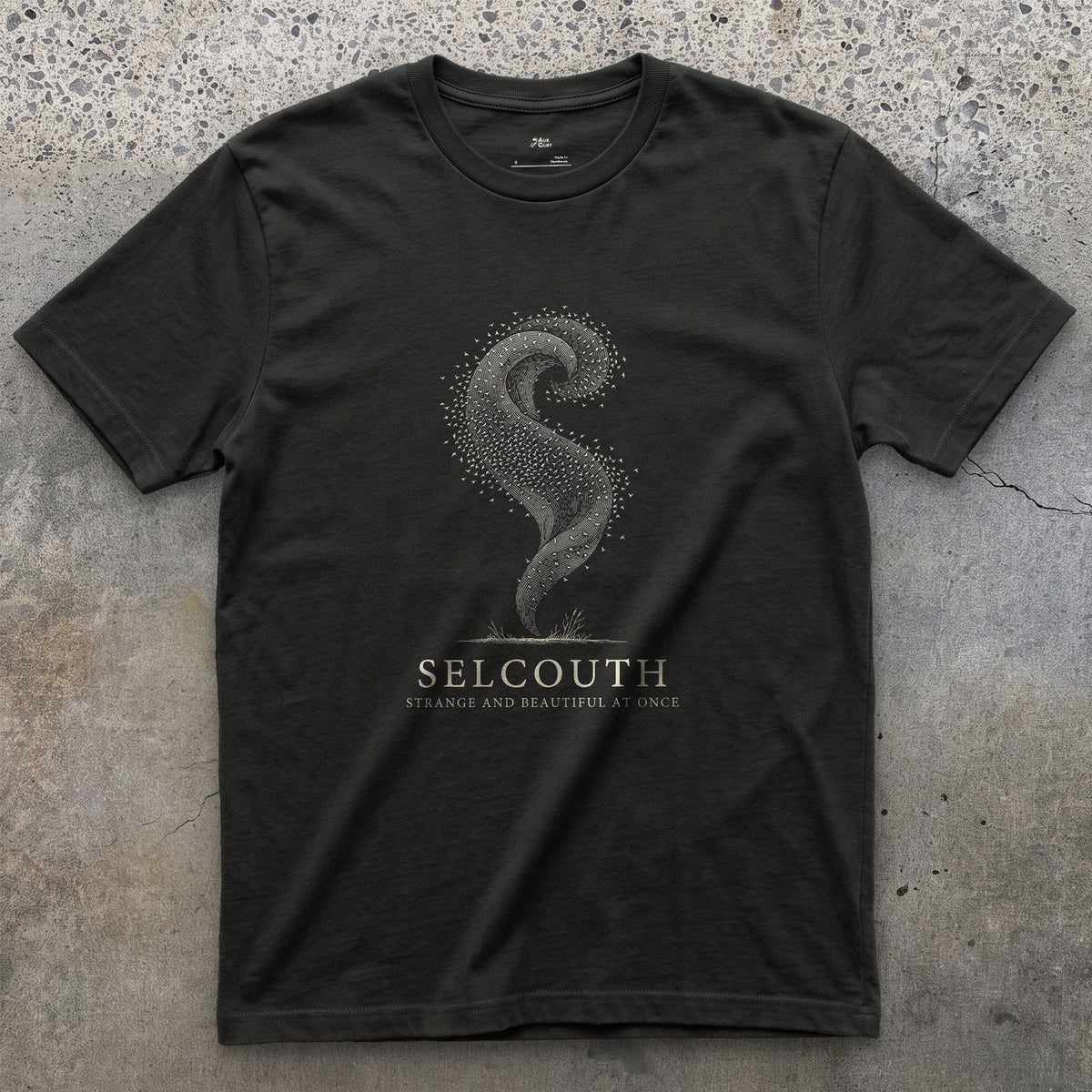 Selcouth, Strange and Beautiful at Once design on a Black Gildan Softstyle t-shirt