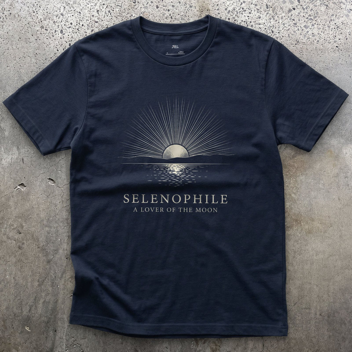 Selenophile, a Lover of the Moon design on a Navy Gildan Softstyle t-shirt