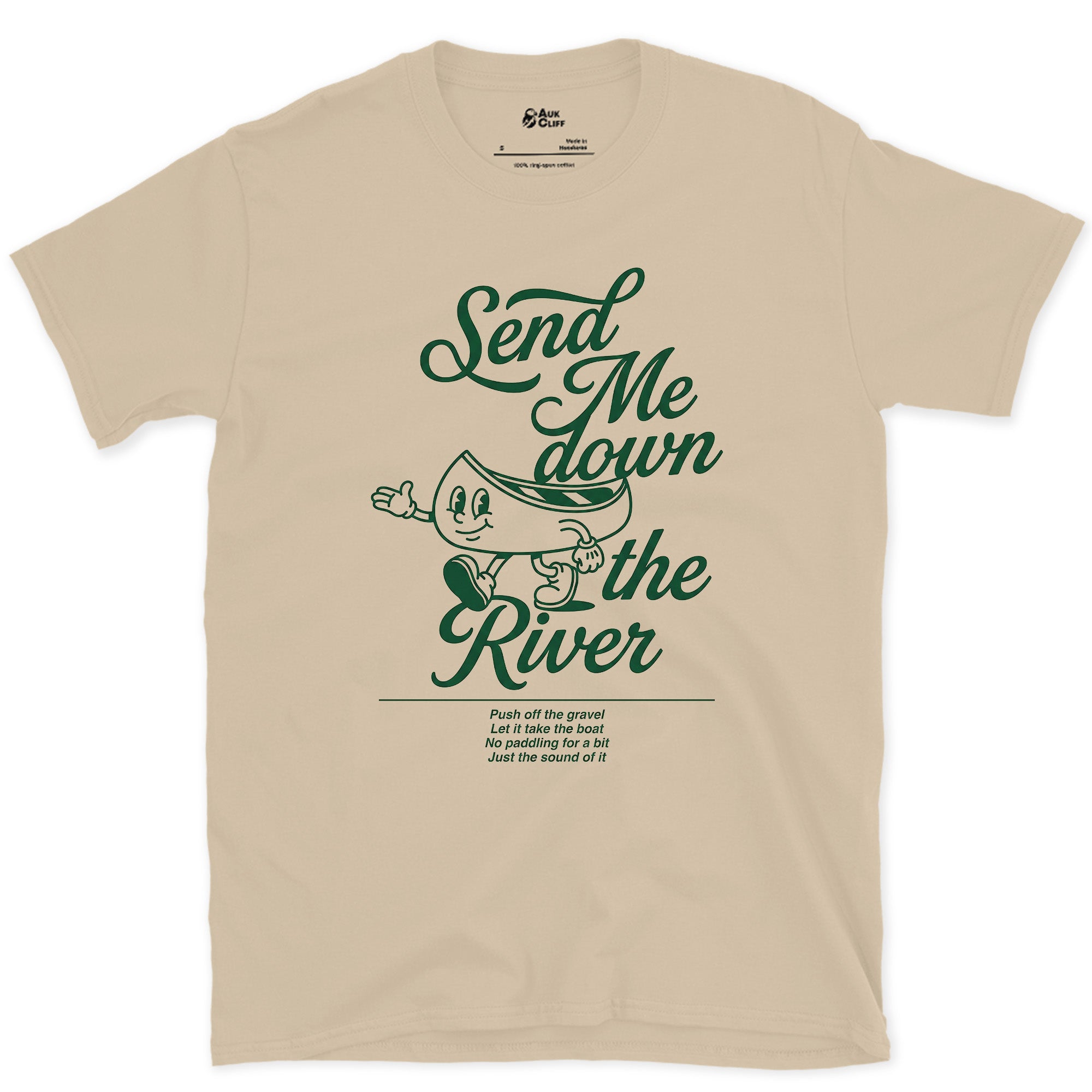 Send Me Down the River design on a Sand Gildan Softstyle t-shirt