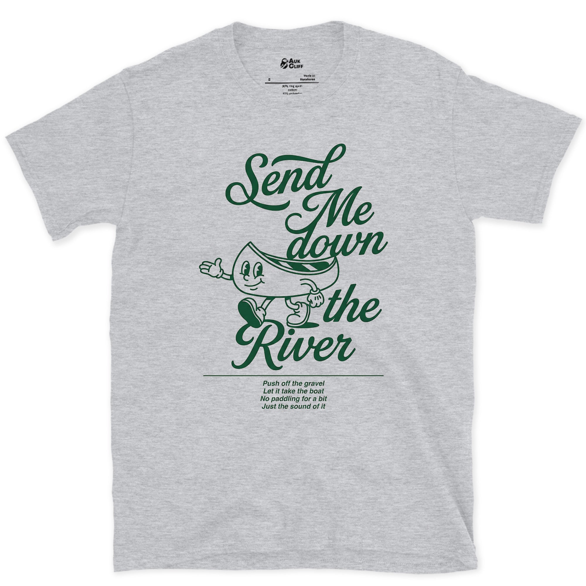Send Me Down the River design on a Sport Grey Gildan Softstyle t-shirt
